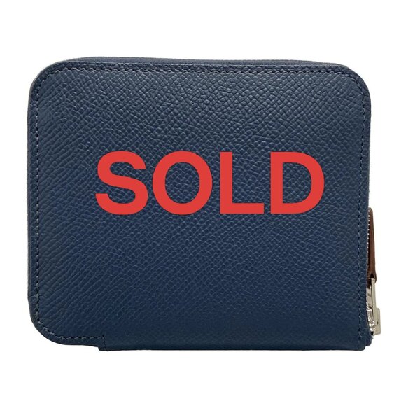HERMES Azap Compact Silkin - Blue de Presse Veau Epsom B Coin Case 810-070725 - Picture 1 of 11